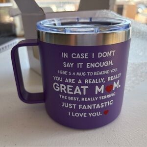 Purple 'Great Mom' Insulated Travel Mug - Stainless Rim